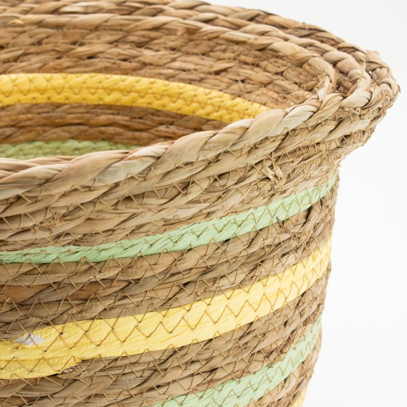 Paniers en herbe de mer et en paille en forme de vase - Jaune et vert naturels - Ensemble de 3