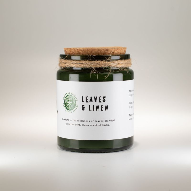 Bougie En Cire de Soja Avec Mèche en Bois – Feuilles & Lin