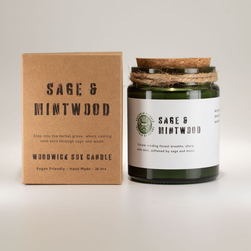 Bougie En Cire de Soja Avec Mèche en Bois – Sauge & Bois de Menthe