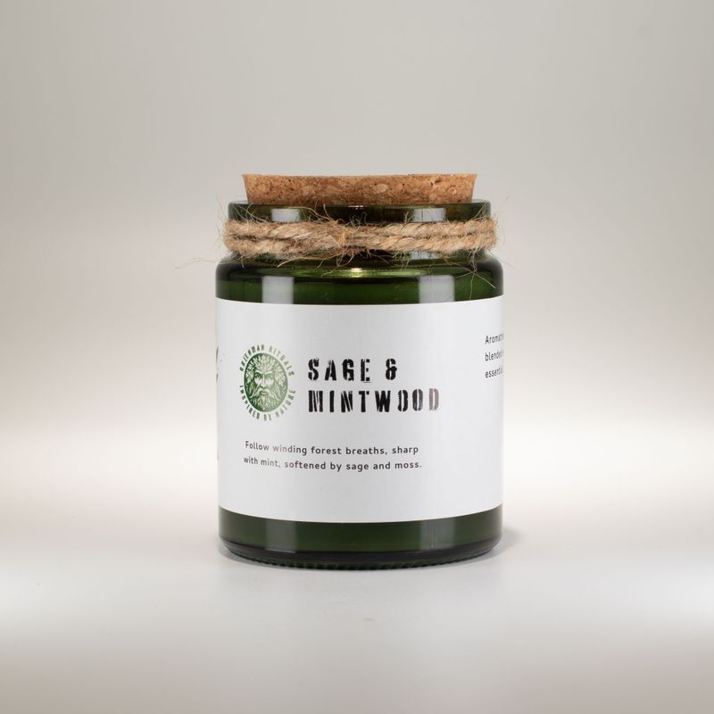 Bougie En Cire de Soja Avec Mèche en Bois – Sauge & Bois de Menthe