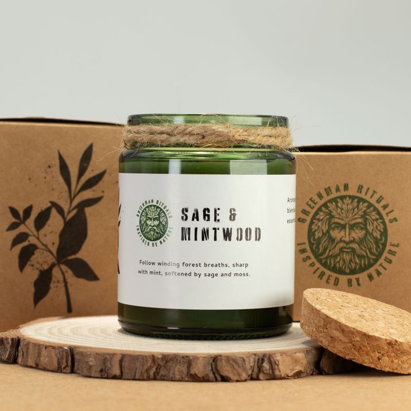 Bougie En Cire de Soja Avec Mèche en Bois – Sauge & Bois de Menthe