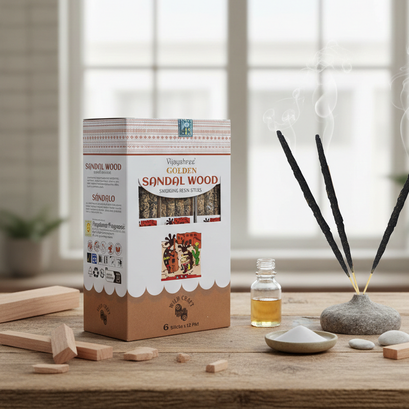 Bâtons d’Encens Résine Purifiante – Bois de Santal Doré 30 g (6 pcs)
