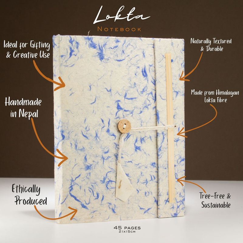 Grand Carnet Lokta en Coton Bleu Mélangé – avec Marque-page