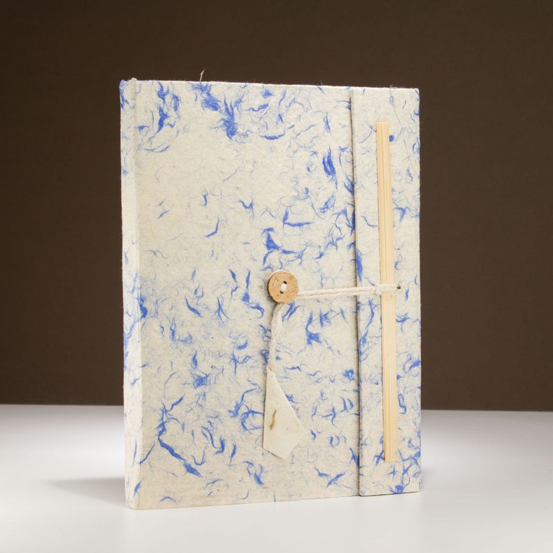 Grand Carnet Lokta en Coton Bleu Mélangé – avec Marque-page