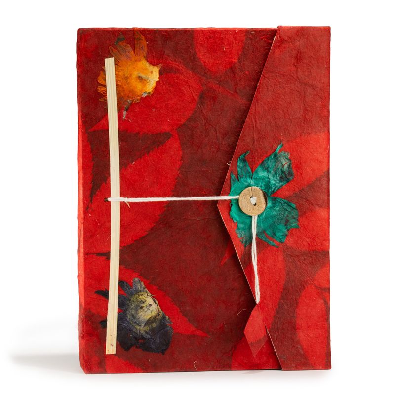 Grand Carnet Lokta en Papier Bold Floral – Rubis – avec Marque-page
