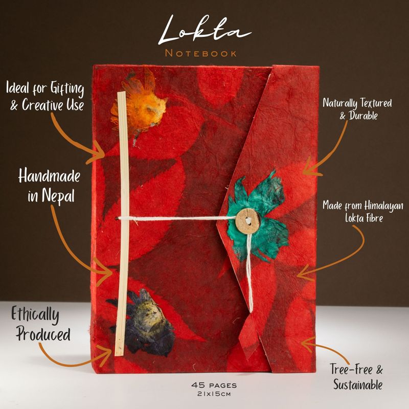 Grand Carnet Lokta en Papier Bold Floral – Rubis – avec Marque-page
