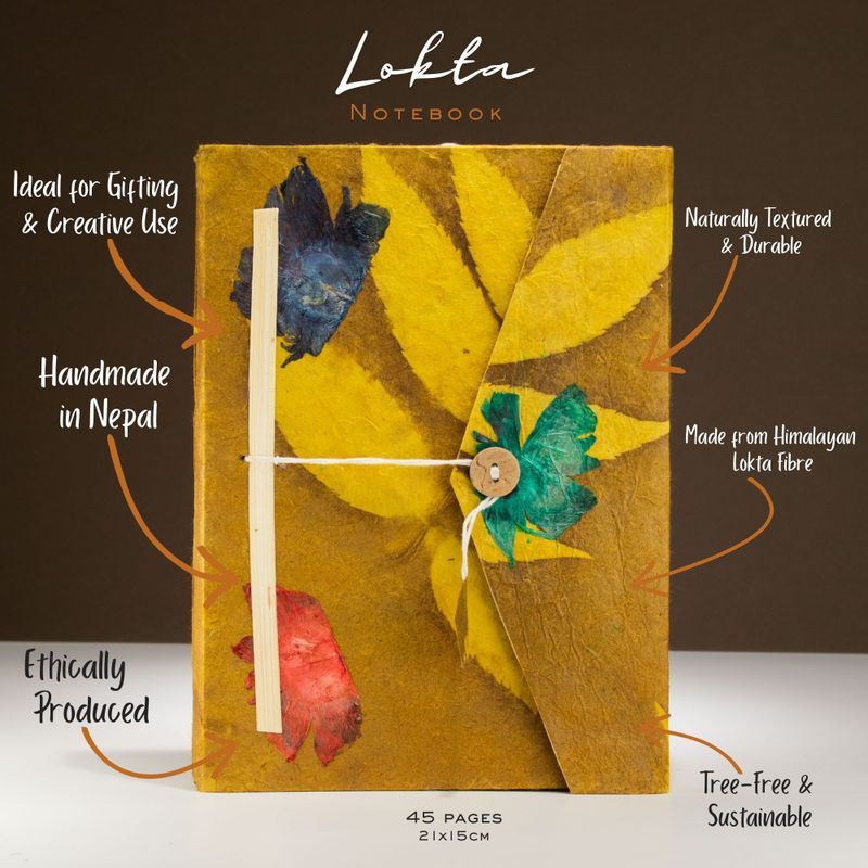 Grand Carnet Lokta en Papier Bold Floral – Moutarde – avec Marque-page