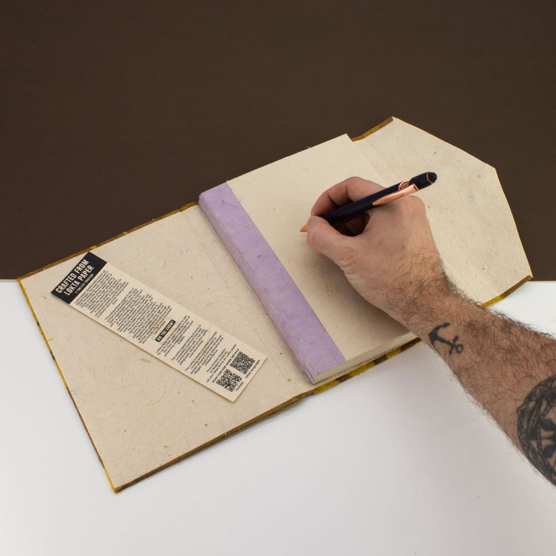 Grand Carnet Lokta en Papier Bold Floral – Moutarde – avec Marque-page