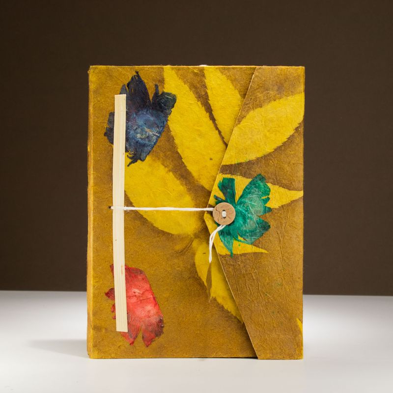 Grand Carnet Lokta en Papier Bold Floral – Moutarde – avec Marque-page