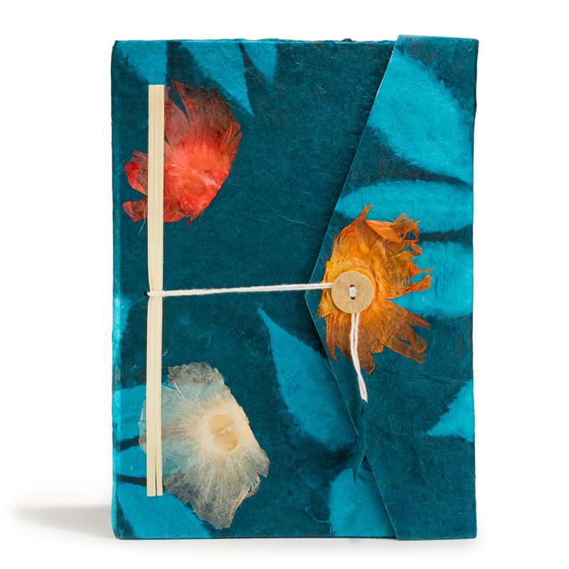 Grand Carnet Lokta en Papier Bold Floral – Bleu Nuit – avec Marque-page