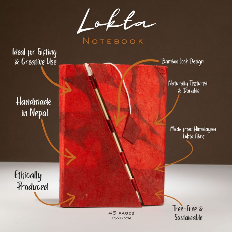 Carnet Moyen Lokta en Papier Bold Floral avec Fermeture Bambou – Rubis