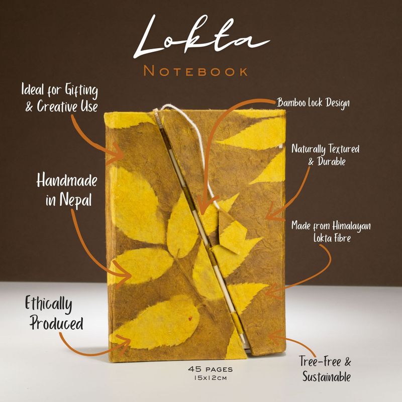 Carnet Moyen Lokta en Papier Bold Floral avec Fermeture Bambou – Moutarde