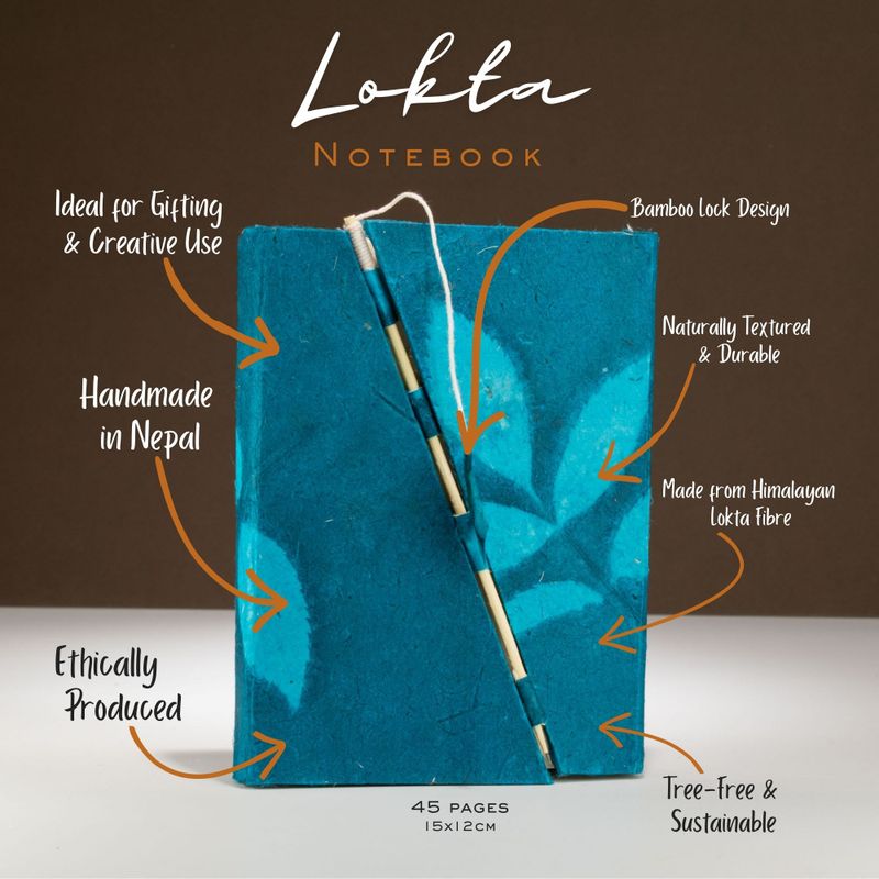 Carnet Moyen Lokta en Papier Bold Floral avec Fermeture Bambou – Bleu Nuit