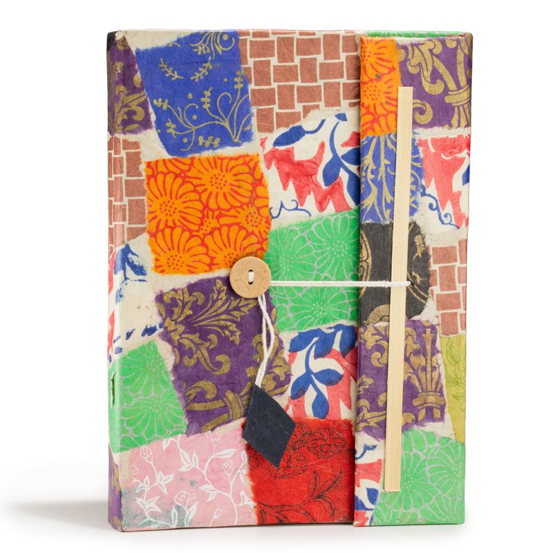 Grand Carnet Lokta Patchwork – Multicolore – avec Marque-page