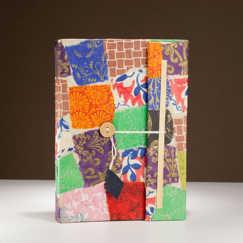 Grand Carnet Lokta Patchwork – Multicolore – avec Marque-page