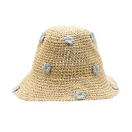 Chapeau De Soleil En Paille – Beige Et Fleurs Bleues