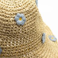 Chapeau De Soleil En Paille – Beige Et Fleurs Bleues