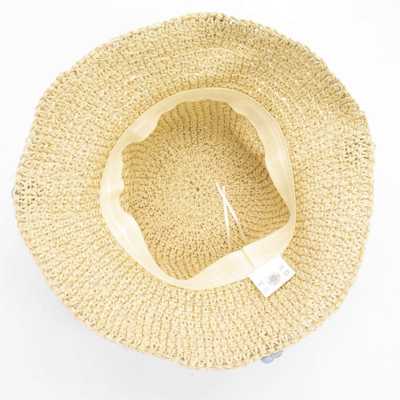 Chapeau De Soleil En Paille – Beige Et Fleurs Bleues