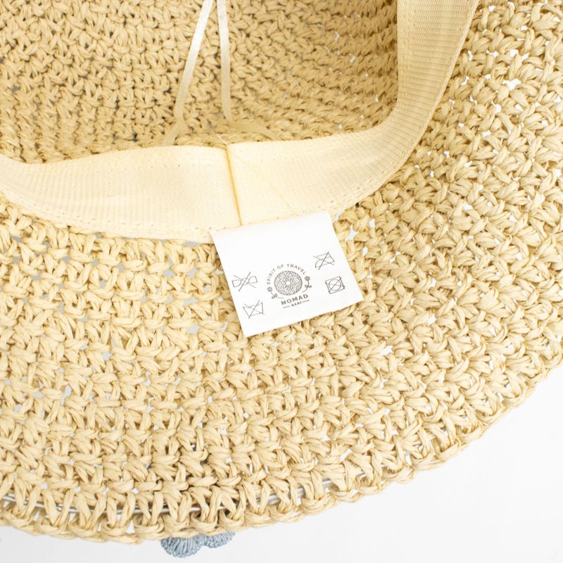 Chapeau De Soleil En Paille – Beige Et Fleurs Bleues