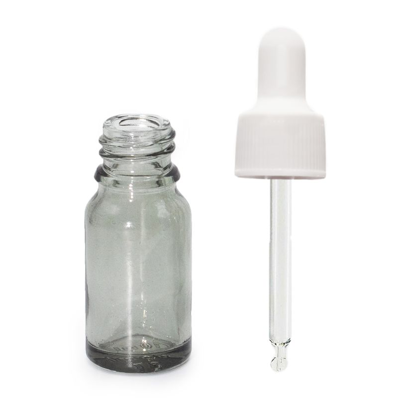 Flacon Compte-Gouttes en Verre Gris Fumé de 10 ml avec Pipette Blanche