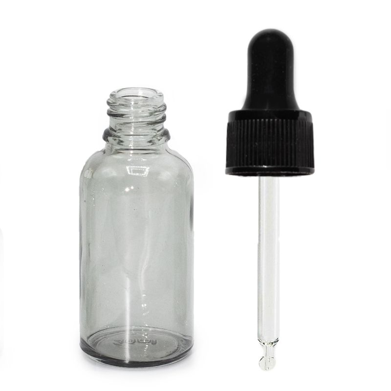 Flacon Compte-Gouttes en Verre Gris Fumé de 30 ml avec Pipette Noir