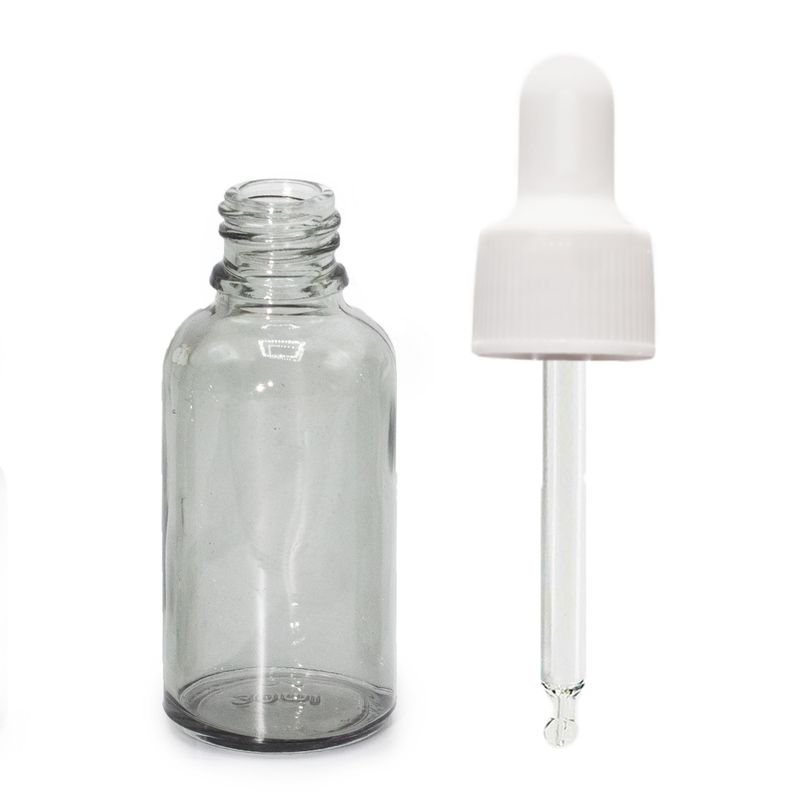 Flacon Compte-Gouttes en Verre Gris Fumé de 30 ml avec Pipette Blanche
