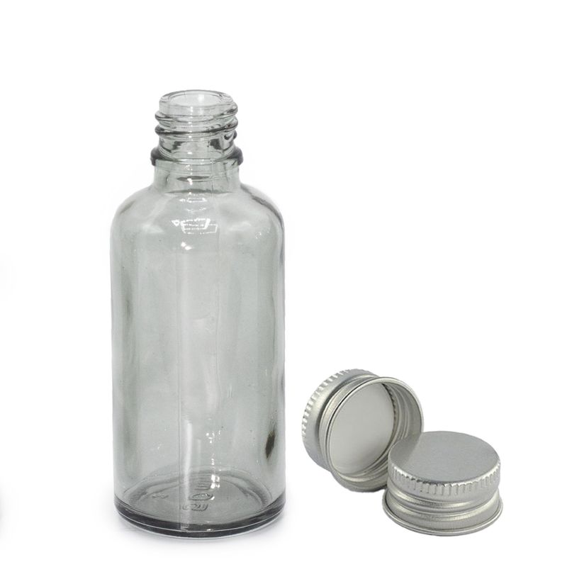 Flacon Compte-Gouttes en Verre Gris Fumé de 50ml avec Bouchon En Aluminium