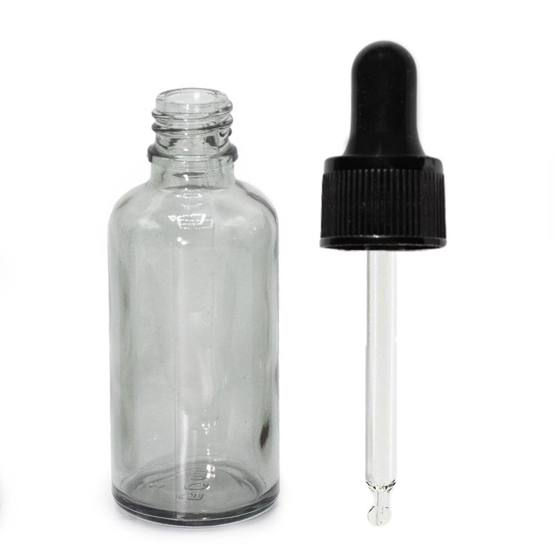 Flacon Compte-Gouttes en Verre Gris Fumé de 50 ml avec Pipette Noir