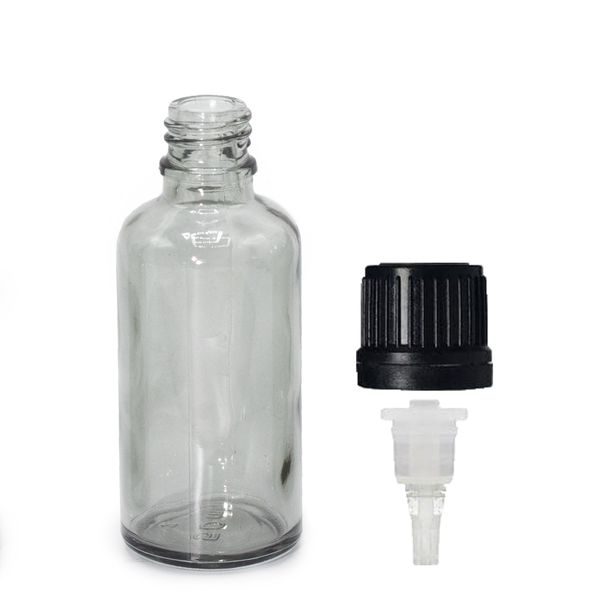 Flacon Compte-Gouttes en Verre Gris Fumé de 50 ml avec Bouchon