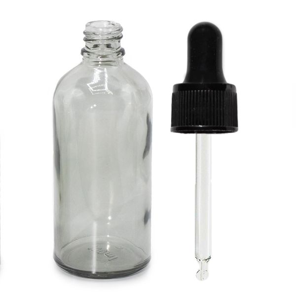 Flacon Compte-Gouttes en Verre Gris Fumé de 100 ml avec Pipette Noir
