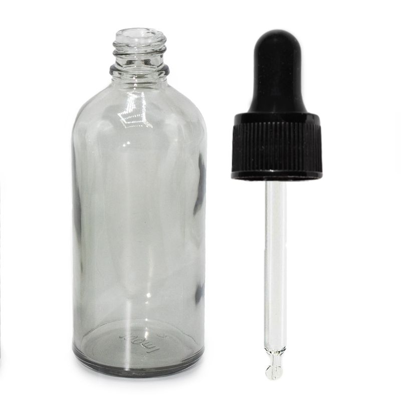 Flacon Compte-Gouttes en Verre Gris Fumé de 100 ml avec Pipette Noir