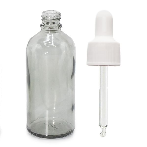 Flacon Compte-Gouttes en Verre Gris Fumé de 100 ml avec Pipette Blanche