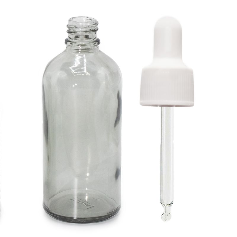 Flacon Compte-Gouttes en Verre Gris Fumé de 100 ml avec Pipette Blanche
