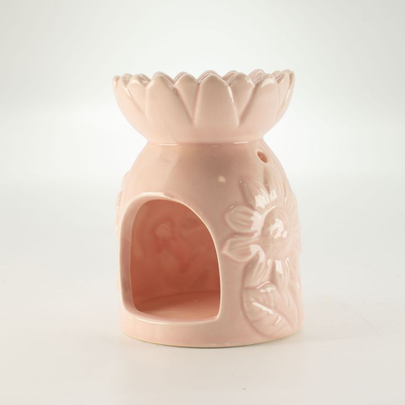 Brûleur d'huile en céramique au motif tournesol - rose pastel