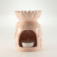 Brûleur d'huile en céramique au motif tournesol - rose pastel