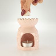 Brûleur d'huile en céramique au motif tournesol - rose pastel