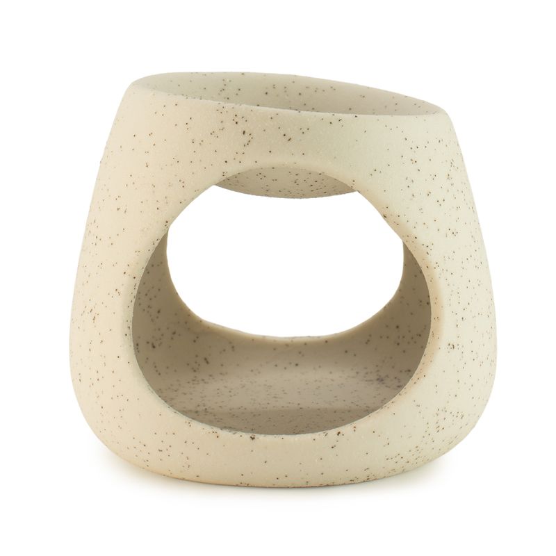 Brûleur d'huile zen en céramique - galet rond - écru moucheté