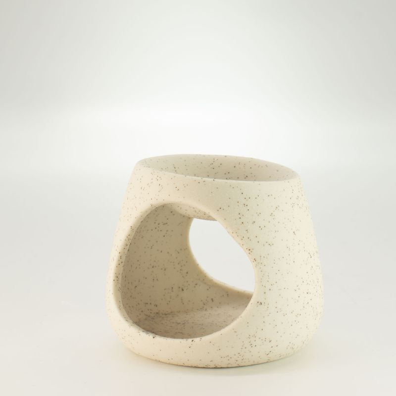Brûleur d'huile zen en céramique - galet rond - écru moucheté