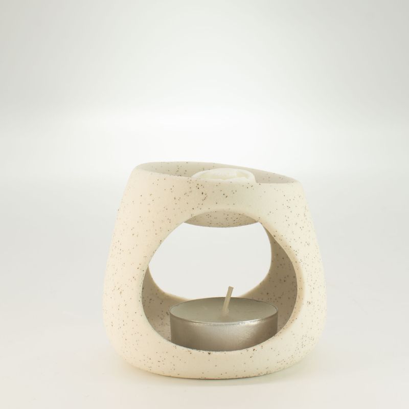 Brûleur d'huile zen en céramique - galet rond - écru moucheté