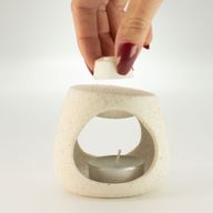 Brûleur d'huile zen en céramique - galet rond - écru moucheté