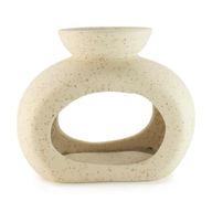 Brûleur d'huile en céramique zen - galet ovale - blanc cassé moucheté