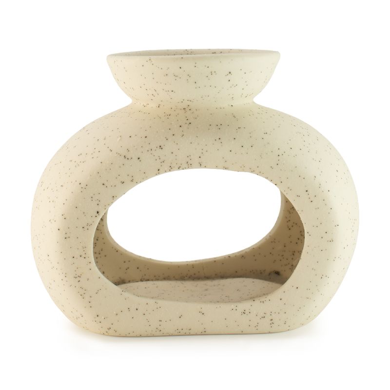Brûleur d'huile en céramique zen - galet ovale - blanc cassé moucheté