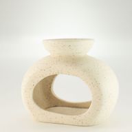 Brûleur d'huile en céramique zen - galet ovale - blanc cassé moucheté