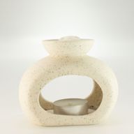 Brûleur d'huile en céramique zen - galet ovale - blanc cassé moucheté