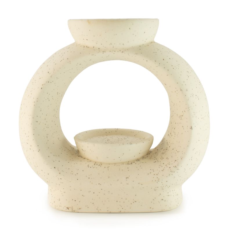 Brûleur d'huile en céramique Zen - Grand galet ovale - Blanc cassé moucheté