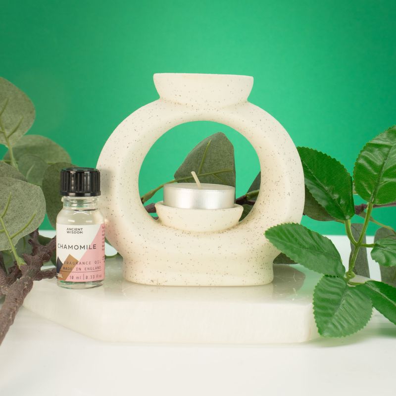 Brûleur d'huile en céramique Zen - Grand galet ovale - Blanc cassé moucheté