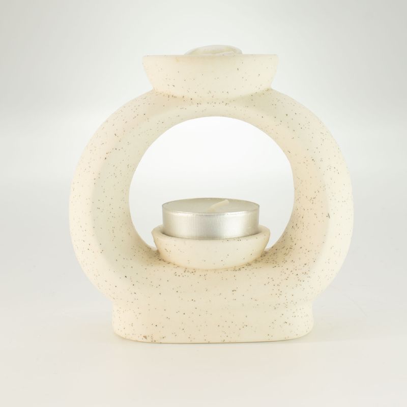 Brûleur d'huile en céramique Zen - Grand galet ovale - Blanc cassé moucheté