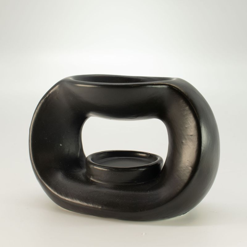 Brûleur d'huile Zen en céramique - galet ovale - Noir Mat