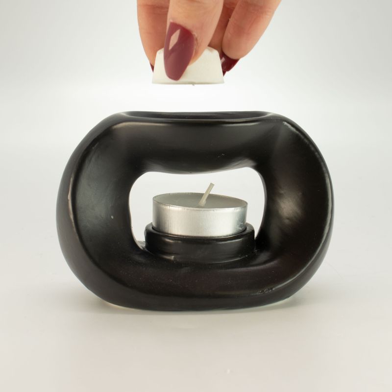Brûleur d'huile Zen en céramique - galet ovale - Noir Mat