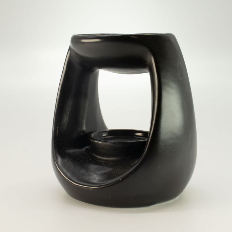 Brûleur d'huile en céramique Zen - Grand galet ovale  - Noir mat